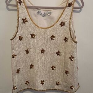 Cream and Gold Sequin Star Tank Top